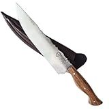Faca Churrasco Artesanal 7- FACAS FR Aço Carbono Rústico Full Tang Com Bainha Couro - Lâmina Afiada- Cabo Madeira Maciça- Ideal Corte Preciso Carnes E Legumes
