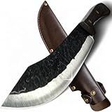 Faca De Acampamento E Churrasco Em Aço Carbono - Cabo De Madeira Envernizada E Alta Durabilidade- Ideal Para Cozinha- Trilha- Sobrevivência- Corte De Carnes E Presente Masculino