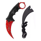 Faca Karambit Tática Full Tang Pescoço Combate Vermelha