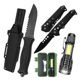 Faca Tática Militar Churrasco Kit Lanterna Tática Canivete