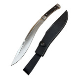 Facão Kukri Aço Carbono Full Tang Cabo Madeira Bainha Couro