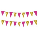 Faixa Decorativa Bandeirinhas Metalizadas Pink E Dourada