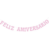 Faixa Decorativa Feliz Aniversario 2 M Rosa Eva Glitter