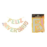 Faixa Decorativa Feliz Aniversário Colorido Pastel