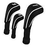 Fancyes 3 Peças Conjunto De Capas Para Tacos De Golfe Driver 1 3 5 Woods Capa Com Etiquetas Pescoço PRETO