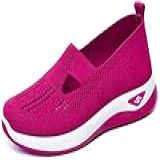 Fangsto Tênis De Caminhada Feminino Ortopédico De Malha Tênis De Corrida Esportivo Atlético Sapatilhas Sem Cadarço Confortável Respirável Rosa Quente BR 43