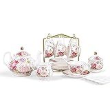 Fanquare Conjunto De Café De Porcelana Europeia- Conjunto De Chá Feminino Rosa- Conjunto De Chá De Porcelana De Ossos- Bule De Café Floral Vintage Com Xícaras