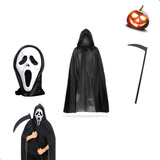 Fantasia Amostradinho Halloween Morte Roupa Máscara Foice