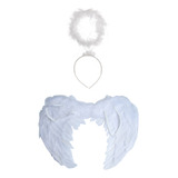 Fantasia Anjo Branco Adulto Asa E Arco Halloween Festa 2pçs