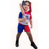 Fantasia Arlequina Infantil Roupa Esquadrão Harley Quinn
