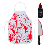 Fantasia Avental Com Sangue Halloween Facão Sangue 3 Itens