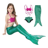 Fantasia Biquini Infantil Pequena Sereia Ariel 3 Peças Calda