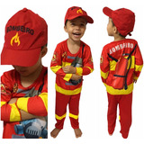 Fantasia Bombeiro Com Boné Infantil Fireman Barato Criança
