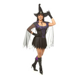 Fantasia Bruxa Adulto Kit 4 Pçs Capa Chapeu Luva Halloween