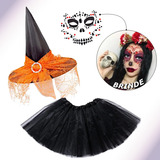 Fantasia Bruxa Feminina Adulta Halloween Festa Carnaval Tule
