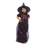 Fantasia Bruxinha Infantil Halloween Vestido Longo E Chapeu