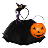 Fantasia Bruxinha Saia Chapéu Menina Infantil Halloween Balé
