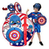Fantasia Capitão América C Escudo Máscara E Espada Heróis