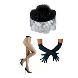 Fantasia Chapéu Viúva Negra Meia E Luvas Carnaval Halloween