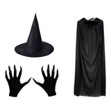 Fantasia De Bruxa Adulto Capa Luva Chapeu Halloween Festas