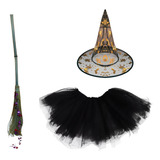 Fantasia De Bruxa Infantil Chapéu vassoura tutu Halloween