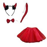 Fantasia De Diabinha Festas Carnaval Halloween Kit Saia Tutu Tiara Gravata E Rabinho Adulto Vermelho 