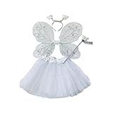 Fantasia De Fada Borboleta Infantil Com Saia Tutu Asa Tiara E Varinha Para Festas Carnaval E Halloween BRANCO 