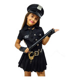 Fantasia Feminina Infantil Policial  vestido   Chapéu 