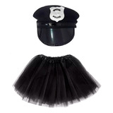Fantasia Feminina Policial Carnaval Chapeu Quepe   Saia 40cm