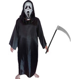 Fantasia Halloween Pânico Infantil C Foice Máscara Túnica