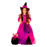 Fantasia Infantil Bruxinha Chapéu Meninas Halloween Vestido