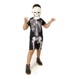 Fantasia Infantil Curta Esqueleto Caveira Halloween Máscara