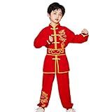 Fantasia Infantil De Kung Fu Com Estampa De Dragão Uniforme De Tai Chi Fantasia De Dança De Leão Roupa De Festa De Ano Novo Chinês 18D Vermelho Altura 150 Cm 