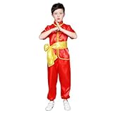 Fantasia Infantil De Kung Fu Uniforme Chinês Tai Chi Tradicional Leão Dança Roupas Wing Chun Wushu Roupa De Desempenho 12 Manga Curta Vermelha Altura 130 Cm 