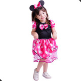 Fantasia Infantil Festa Minnie Vermelha E Rosa Com Brinde