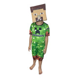 Fantasia Infantil Minecraft Curta Com Enchimento E Máscara