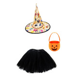 Fantasia Infantil Saia chapeu Bolsinha Abobora Halloween