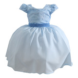 Fantasia Infantil Vestido Cinderela Casamento Azul Frozen