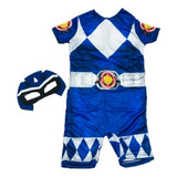 Fantasia Masculina Infantil Power Rangers Azul Com Máscara