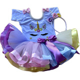 Fantasia Menina Unicórnio Conjunto Tutu Roupa Festa Infantil