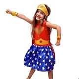 Fantasia Mulher Menina Princesa Mara Infantil Heroína Maravilhosa Vestido C Capa E Acessórios Tamanho GG
