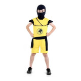 Fantasia Ninja Samurai Infantil Curta Amarelo