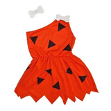 Fantasia Pedrit Caverna C Lacinho Infantil Menina Vestido