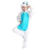Fantasia Pijama Macacão De Unicórnio Kigurumi Infantil Branco E Azul Com Capuz G 7 8