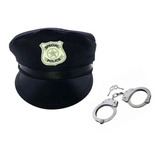 Fantasia Policia Com Chapéu Boina Quepe Policial Algema