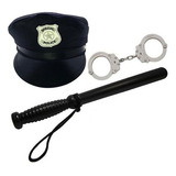 Fantasia Policial Quepe Algema Cassetete 3pç Carnaval Adulto