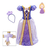 Fantasia Rapunzel Enrolados Vestido Infantil Coroa E Luvinha