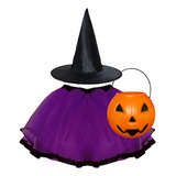 Fantasia Saia Bruxinha Chapéu Menina Halloween Infantil Balé