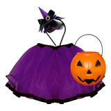 Fantasia Saia Bruxinha Chapéu Menina Infantil Halloween Balé