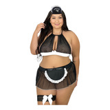 Fantasia Sexy Diarista Lingerie Sensual Conjunto Plus Size